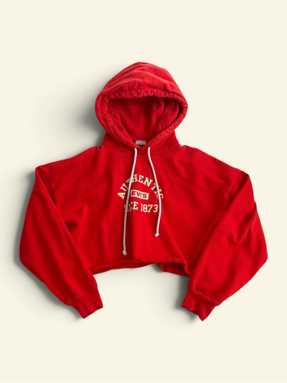 Levis Graphic Leo Cropped Hoodie Women's Small Red Boxy Sweatshirt Raw Hem Skate